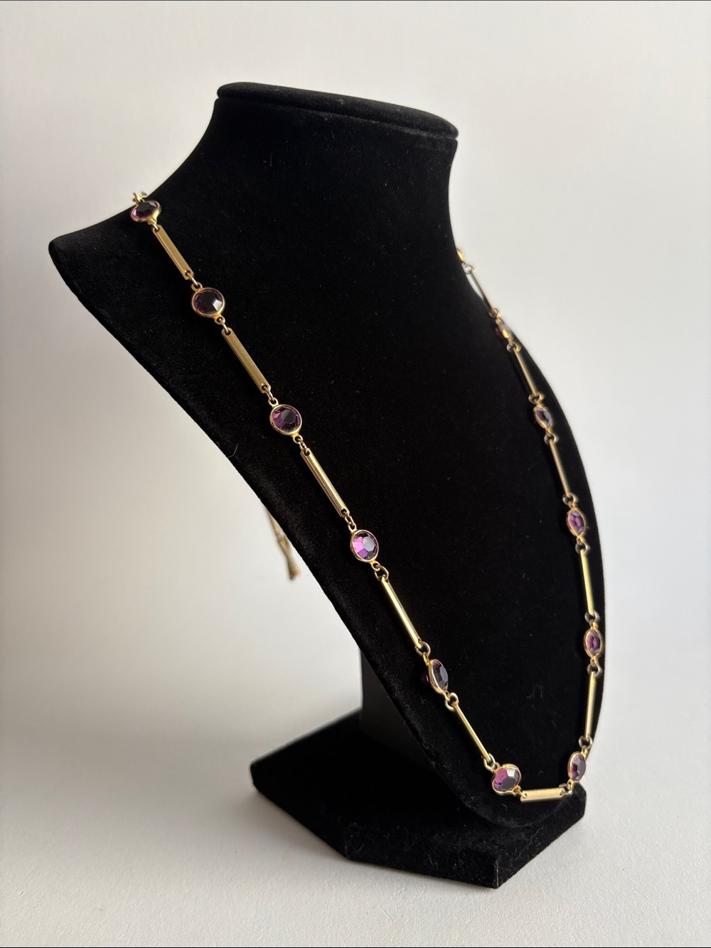 Gold Purple Gem Accent Chain Necklace Women Jewelry - Picture 2 of 5